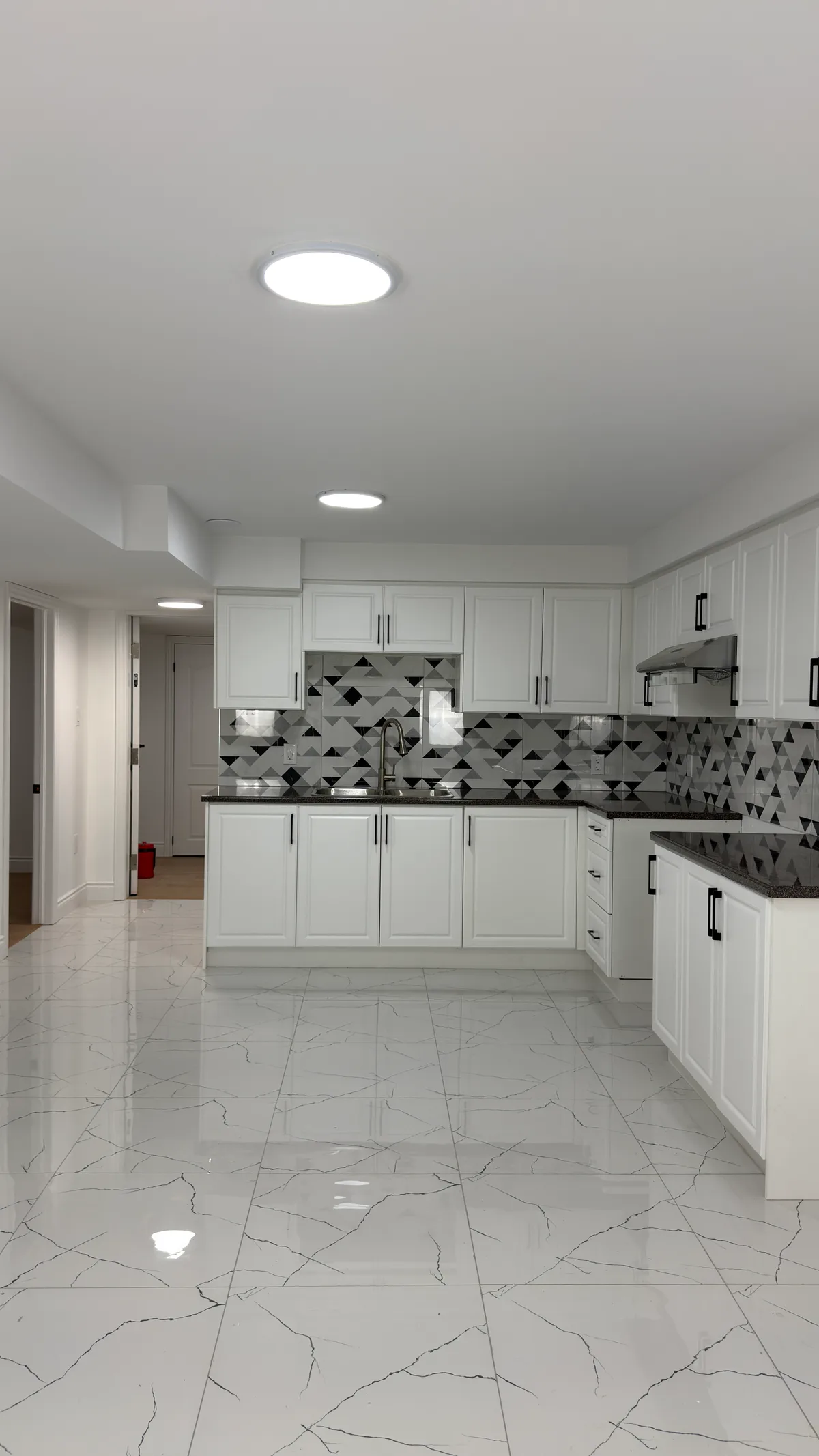 This basement project brings together finished living space, a kitchen and a bathroom