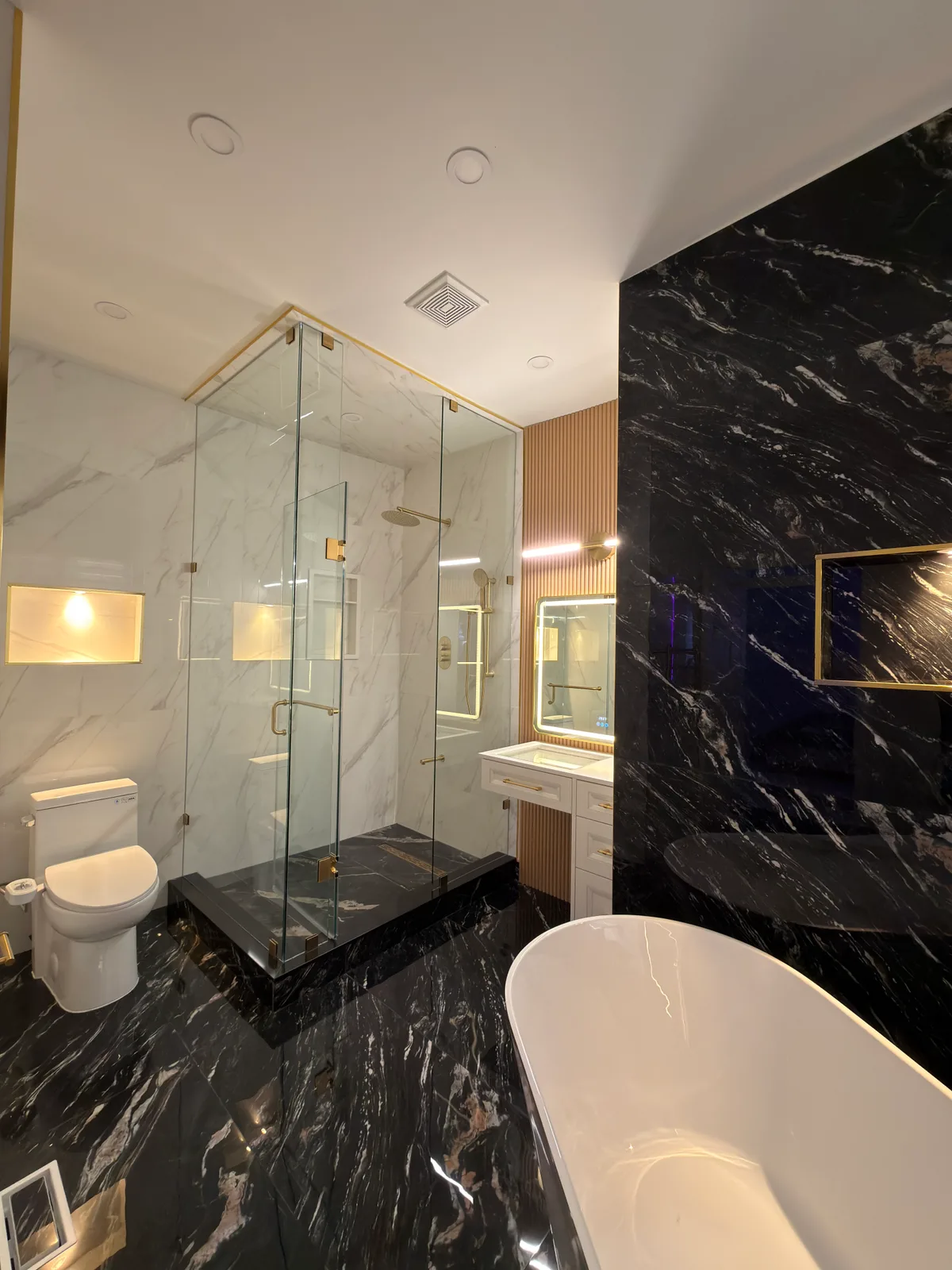 Black & Gold Primary Bathroom Renovation: finished detail 2